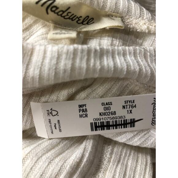 Madewell Top Ribbed Knit Crewneck Long Sleeve Tee Slim Fit Heather Cream NWT 1X - Picture 5 of 9